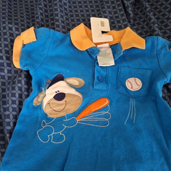 Dog playing baseball onesie 6 to 9 months - Picture 7 of 8